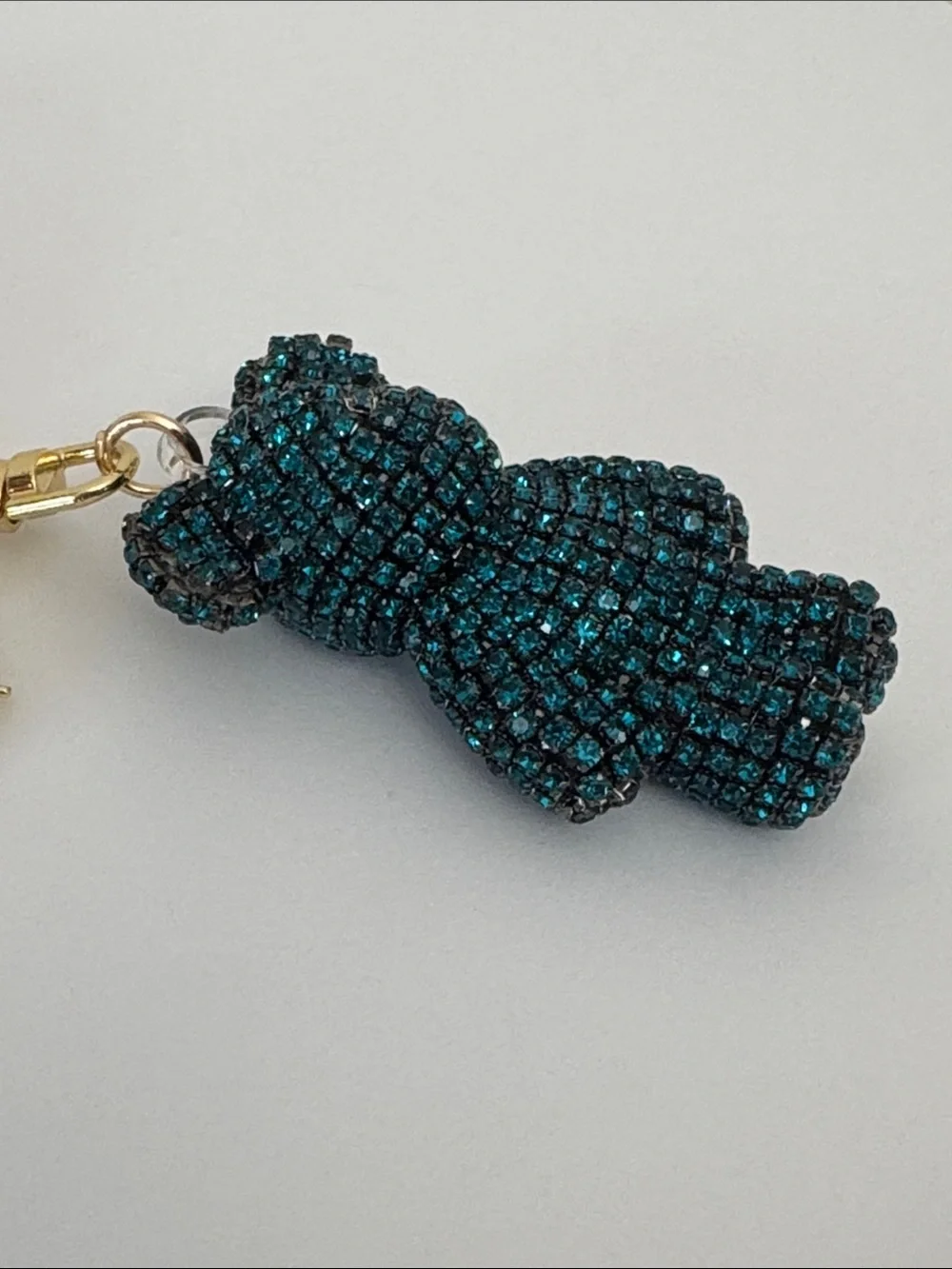 Sparkling Dark Teal Crystal Bear Gold Tone Bag Charm/Keychain NWOT